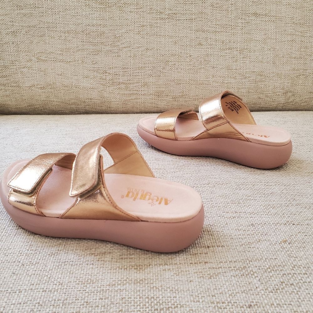 Alegria Bryce Sz 36 US 6 Women's Double Strap Rose Gold Metallic Sandals Slides - Picture 8 of 14